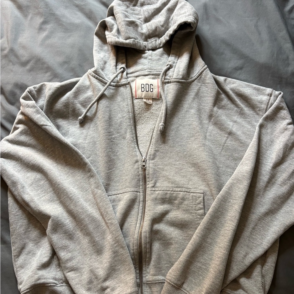 BDG Men's Heather Gray Full-Zip Hooded Sweatshirt